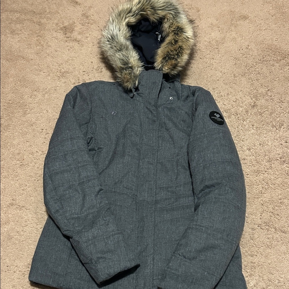 Obermeyer Charcoal Fur-Trimmed Hooded Puffer Jacket